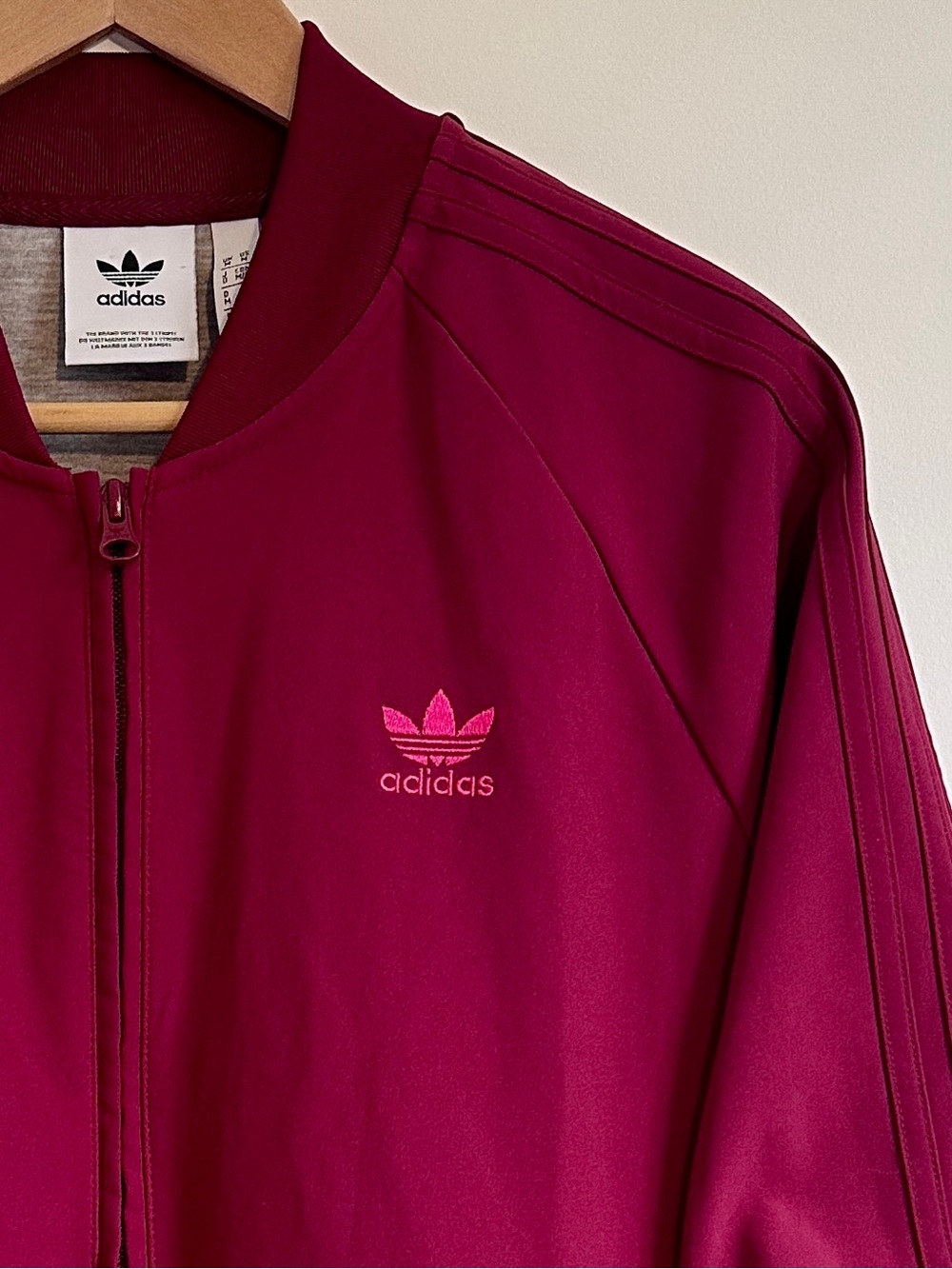 ADIDAS ORIGINALS Pink Trefoil Track Jacket Maroon Zip-Up Coat